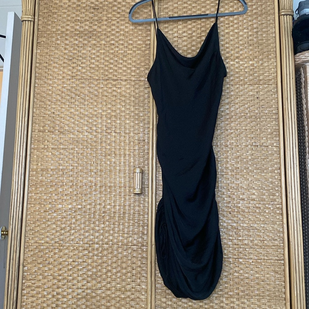 Intimately free people ruched black satin dress sz medium